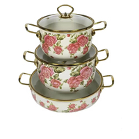 Casserole en émail à motif floral moderne 20 24 30 CM avec couvercle et doubles poignées, ensemble de casseroles en émail floral