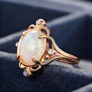 Anello in Opale A072 in Oro, Gioiello da Donna per Fidanzamento, Pietra Principale Taglio Ovale, Lavorazione Raffinata - Product Image 6