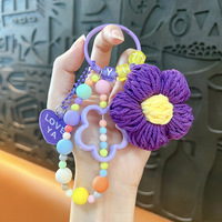 Porte-clés pendentif en crochet fait main, motif fleur en peluche aux couleurs vives, jouet décoratif KIVA Party, rembourré en coton PP