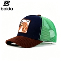 Gorra trucker de lona de malla poco profunda de 5 paneles, unisex, con bordado de animal y aplique, para playa, actividades al aire libre, moda de verano, estilo béisbol