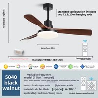 Ventilador de Techo Tradicional de 52'' con 3 Aspas de Hierro, 6 Velocidades, Luces LED y Control Remoto para Uso en Interiores