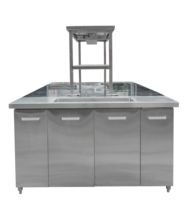 Équipement de restaurant, îlot de cuisine en acier inoxydable pour la restauration rapide, poste de travail de cuisine commerciale, tables de travail de cuisine avec étagère supérieure
