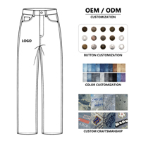Jeans personnalisés pour hommes, usine OEM ODM, pantalons en denim amples à jambe large, imprimé lettres vintage, streetwear, vente en gros, logo personnalisé