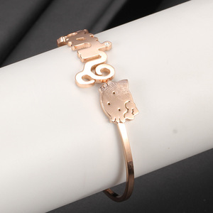 Bracelet Hello Kitty en acier doré rose, ouvrable, design chat de dessin animé, bijoux pour femmes, cadeau - Product Image 4