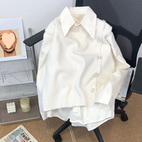 Ensemble 2 pièces pour femme : Chemise à col pointu et manches longues, Gilet en maille asymétrique à boutons perlés – Style Preppy pour le quotidien