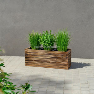 מיטה חיצונית מלבנית גינה מורמת עץ עם סיר פלסטיק בפנים - Product Image 6