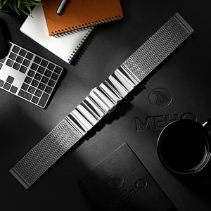 Bracelet de montre en maille d'acier inoxydable, bracelet à dents de requin, boucle réglable pour montre connectée et montre-bracelet - Product Image 1