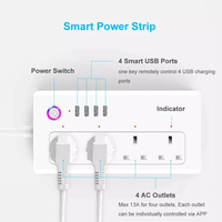 Enchufe Inteligente WiFi/ZigBee Tuya para Reino Unido (13A), Enchufe Australiano con 4 Tomas de Corriente y 4 Puertos USB, Extensión de Enchufe