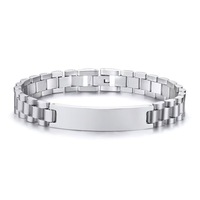 Bracelet à maillons élégant en acier inoxydable, réglable, inaltérable, avec plaque vierge incurvée, gravable au laser, pour homme, idéal pour un anniversaire