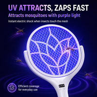 Raquette anti-moustiques électrique télescopique 1200 mAh, 7 UV, modèle horloge, rechargeable, automatique et manuelle, pour la maison