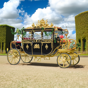 Calèche à Chevaux à Quatre Roues Noire pour Mariage, Calèche Royale Tirée par des Chevaux, Calèche de Mariage - Product Image 6