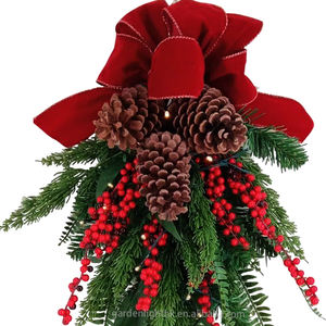 Guirnalda Navideña Artificial Personalizada en Forma de Lágrima con Lazo, Bayas Rojas y Piñas para Decoración de Puerta Principal, Pared y Ventana - Product Image 2