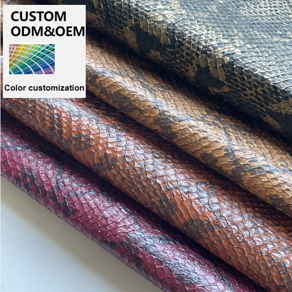 1.3mm Bright Glossy Snakeskin Embossed Synthetic PVC Leather Fabric Waterproof Abrasion-Resistant Stretch Furniture Bags Shoes