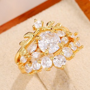 Q213 Bridal <b>Jewelry</b> <b>Set</b> <b>Rose</b> <b>Gold</b> Zircon Engagement Ring Women's Plant Design Claw Setting Round Brilliant Cut Fine <b>Jewelry</b> - Product Image 3