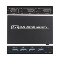 Commutateur KVM HDMI Justlink 2X1 4K 30Hz 4 ports USB2.0 en métal avec un seul bouton pour 2 PC partageant un moniteur, un clavier et une souris