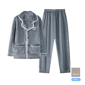 Nouvel ensemble deux pièces en flanelle d'automne et d'hiver pour hommes avec <span class=keywords><strong>polaire</strong></span> corail épaisse et chaude pour la maison en hiver - Product Image 6
