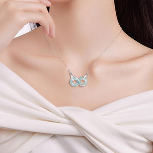 หยกธรรมชาติสีน้ำเงินหยกอินฟินิตี้จี้เงิน S925 ฝังเงินแท้ดีไซน์ดั้งเดิม UNISEX แฟชั่นเครื่องประดับสตรี D874 - Product Image 4