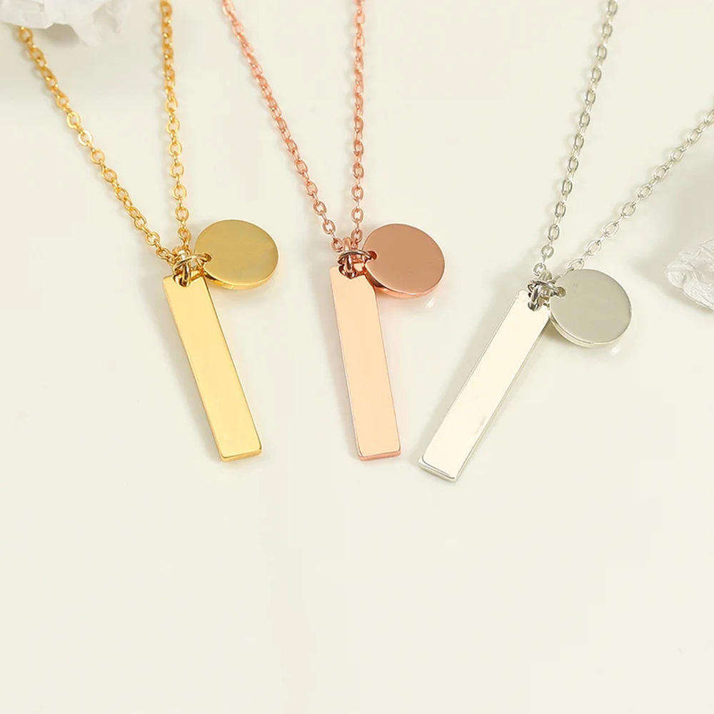 Stainless Steel 18K Gold Plated Custom Engraving Name Disk Long Bar Blanks Nameplate Pendant Jewelry Necklace