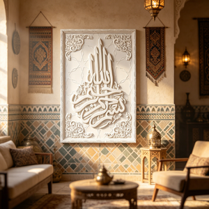 Quadro in tela 3D con calligrafia islamica bianca TOP ART, stampa a rilievo Bismillah, cornice in legno, decorazione per la casa musulmana - Vendita all'ingrosso - Product Image 2
