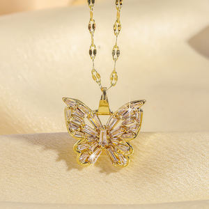 Collier Rakol ZPN320 plaqué or, tendance, brillant, en acier inoxydable, avec pendentif papillon creux en cristal, micro-insert - Product Image 1
