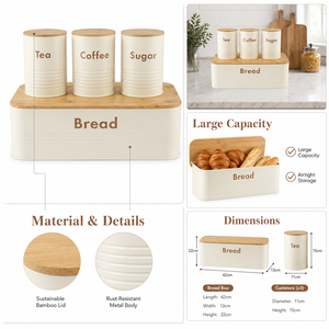 <span class=keywords><strong>Set</strong></span> Wadah Penyimpanan Roti dengan Tutup Bambu & <span class=keywords><strong>Set</strong></span> Wadah Penyimpanan Tutup Bambu Desain Lipat Mudah Dibersihkan untuk Kopi/Teh/Gula - Product Image 2