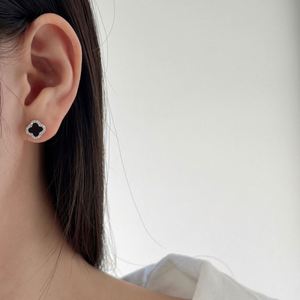 Dylam Trending Fine Fashion S925 Silver Four Leaf Clover 5A Zirconia Onyx <b>Turquoise</b> Malachite White Shell Stone <b>Stud</b> <b>Earrings</b> - Product Image 3