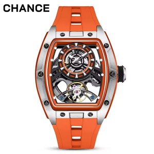 CHANCE JC-9-198G-6 Reloj Mecánico para Hombre con Logotipo Personalizado, 30M Resistente al Agua, Correa de Silicona Luminosa, Esfera Hueca, Alarma, Cuadrado - Product Image 5