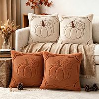 Housses de coussins d'automne beige orange citrouille |   Fausse fourrure jacquard, fermeture éclair invisible, doux pour la peau, lavable en machine