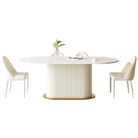 Table à manger ovale moderne en pierre frittée avec pieds en métal, 8 places, durable et écologique, meubles de salle à manger pour villa