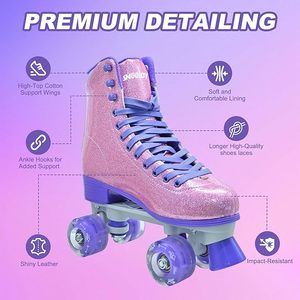 Patins à roulettes pour femmes, haut de gamme, en cuir PU pailleté, lumineux, à double rangée de roues, roulements ABEC-7, dureté 82A, pour adultes, pour l'extérieur - Product Image 4