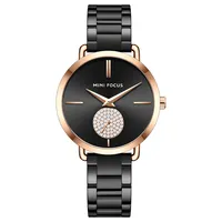 MINI FOCUS 022L-Reloj de lujo ligero con incrustaciones de diamantes para mujer, reloj sencillo con estampado de sol, correa de acero resistente al agua