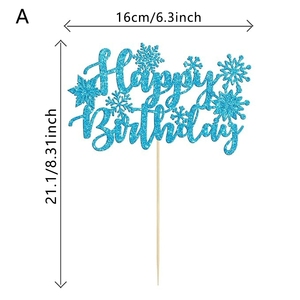 Christmas Snowflake Happy Birthday Cake Topper Picks Set for Xmas and Birthday Party Decorations Cupcakes Dessert <b>Table</b> Display - Product Image 2