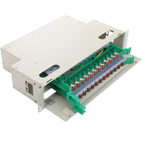 Panel Patch serat ODF pasang rak 2U 24-Port | FC Mode tunggal, terpasang dengan ekor babi & adaptor