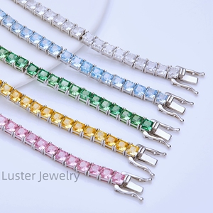 Ánh Nhà Máy Bán Buôn Mở Hộp 925 Sterling Silver <span class=keywords><strong>Ice</strong></span> Cắt 4X4Mm Công Chúa Hình Dạng <span class=keywords><strong>Cubic</strong></span> Zirconia Vòng Đeo Tay - Product Image 4