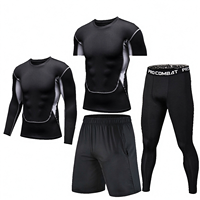 Ensemble de vêtements de sport pour homme 4 en 1, haut de sport respirant à haute élasticité, collants, shorts de sport, vêtements de fitness pour la salle de sport