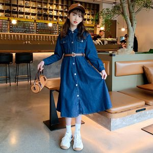 120 170 di abbigliamento per ragazze con risvolto Cardigan dritta in Denim a maniche lunghe floreale primavera estate moda media grande per bambini - Product Image 3