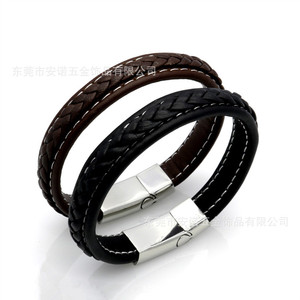 Woven Leather Cord Bracelet Stainless Steel <b>Magnetic</b> <b>Clasp</b> Unisex Fashion Cuff Jewelry Gift - Product Image 3