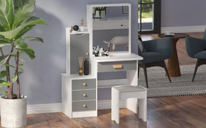 Bureau plus vanity commode con coiffeuse blanche cerise impression blanc miroir tiroir chambre minimal table de salon <span class=keywords><strong>coiffure</strong></span> - Product Image 2
