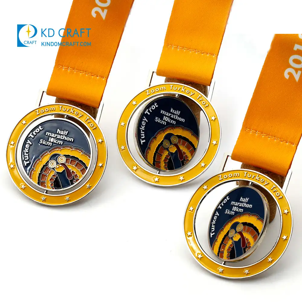 Unique design custom logo spinner sport medallion metal 3D hollow out enamel sports marathon custom spinning medal for souvenir
