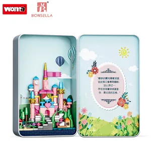 WOMA TOYS Retail Sales Child Iron Metal Box Fairy Tale Castle Small Building Block Bricks Christmas Valentine Day Children Gift