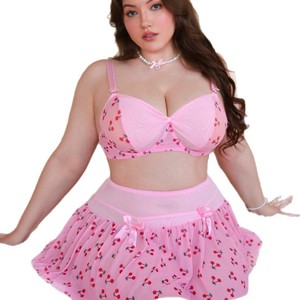 Lencería de talla grande con estampado de frutas, bikini de malla, color rosa cereza, conjunto sexy de 3 piezas para mujer, traje de baño para vacaciones, venta al por mayor - Product Image 5