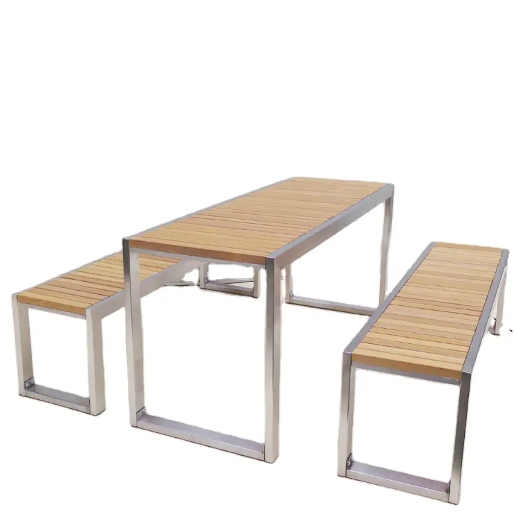 Outdoor Bench Set Stuhl Sitz Esstisch Bier Park Metall Picknick Tisch Und Bank Moderne Holz Möbel