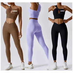 Custom Logo Seamless Workout Fitness Gym Sports Hollow One shoulder Tops Vest Plus Size Yoga Bra For Women
