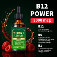 Suplemento Líquido Vegano con Sabor a Frambuesa, Certificado GMP, Marca Privada, Complejo Vitamínico B 5 en 1 Avanzado, en Gotas, para Energía y Concentración