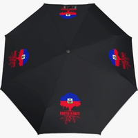 Paraguas con Diseño de Bandera Nacional de Haití y EE. UU., Resistente al Agua y al Sol, con Estampado Temático, Totalmente Automático