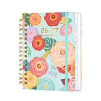 Agenda hebdomadaire et mensuel 2027, reliure spirale, design mignon chat, chien, fleurs, pour fournitures de bureau et scolaires