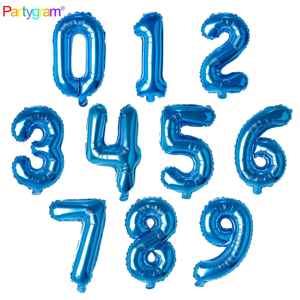 Biru Kecil 16 /32/40/50/70Inch Balon Nomor Mylar Foil Pesta Globos Jumlah Dekorasi Balon 16 Inch