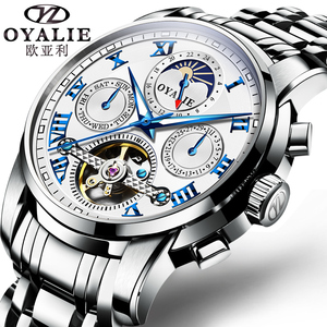 Montre mécanique de luxe pour homme Ailang, chronographe automatique à six aiguilles, phase de lune, engrenages bleus ajourés, tourbillon, verre - Product Image 3
