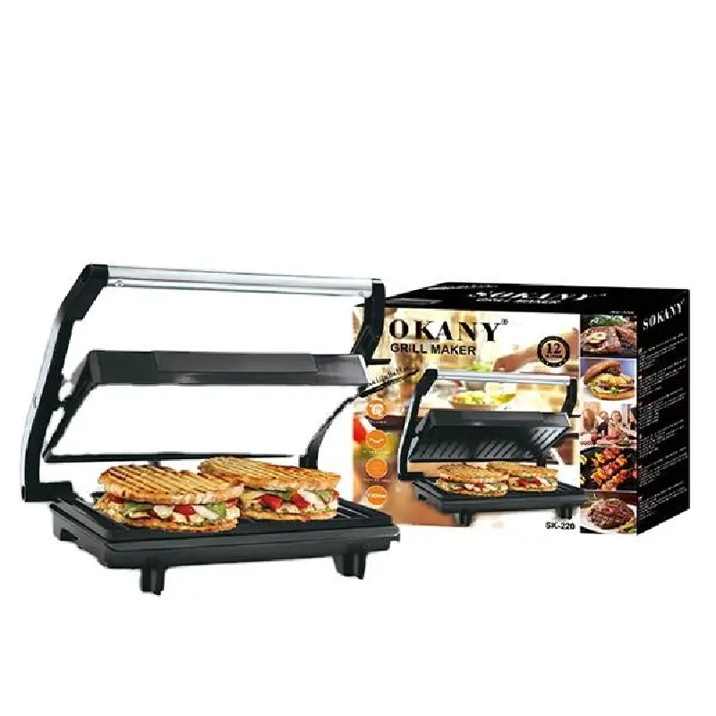 Marca Premium SOKANY Commercial Professional Sandwich Panini Maker Grill Machine Caja de regalo negra Placa de calefacción Plancha eléctrica (