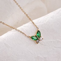 Collier classique pour femme avec maillons papillon en acier inoxydable 316L, chaîne plaquée or 18 carats et breloque zircon, idéal pour un anniversaire